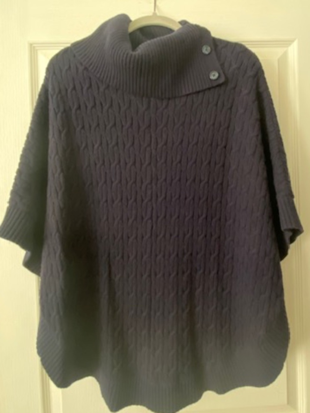 Talbots Poncho style cable knit sweater navy blue size medium